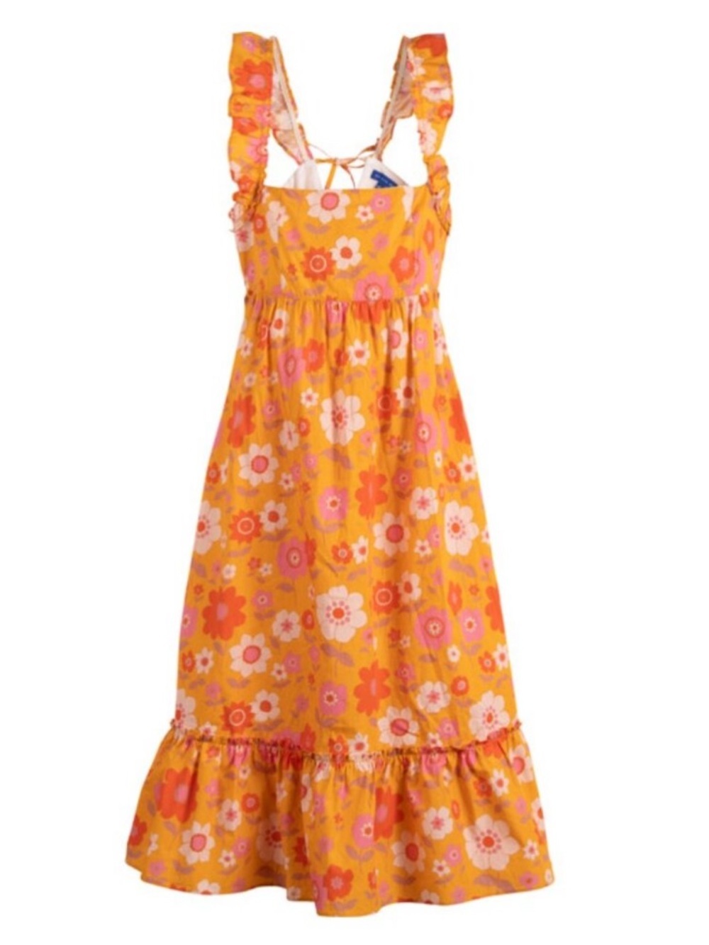 NWT Maison Me Orange Yellow Pink Retro Floral Mara Dress Ruffle Shoulders